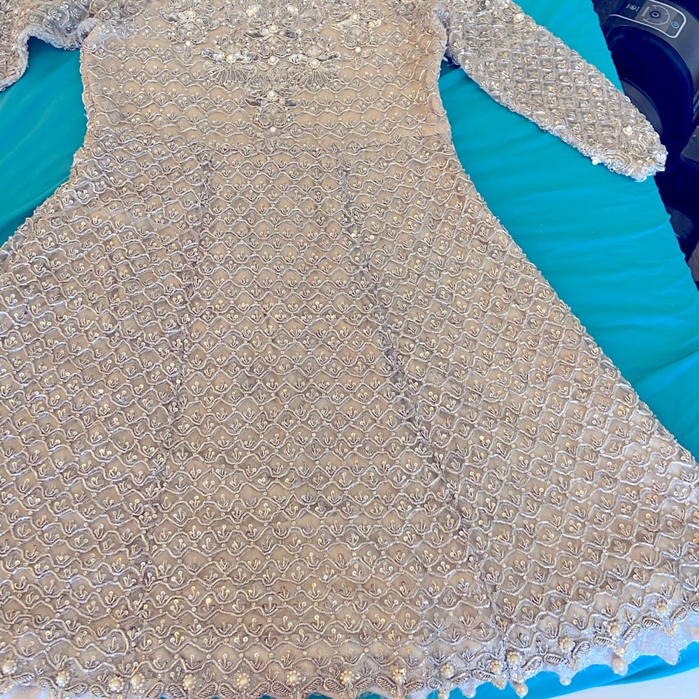 Elegant Cream Embellished Indian/pakistani wedding dress